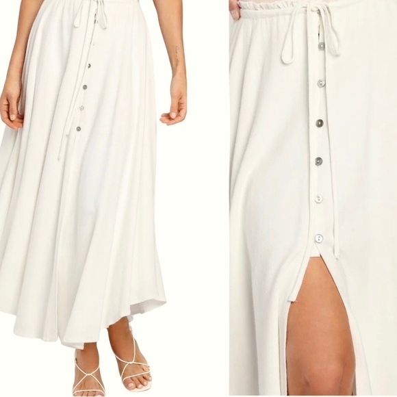 Lulu’s Best Beginnings Button-Front Midi Skirt NWT Size XS in Ivory - Picture 2 of 9